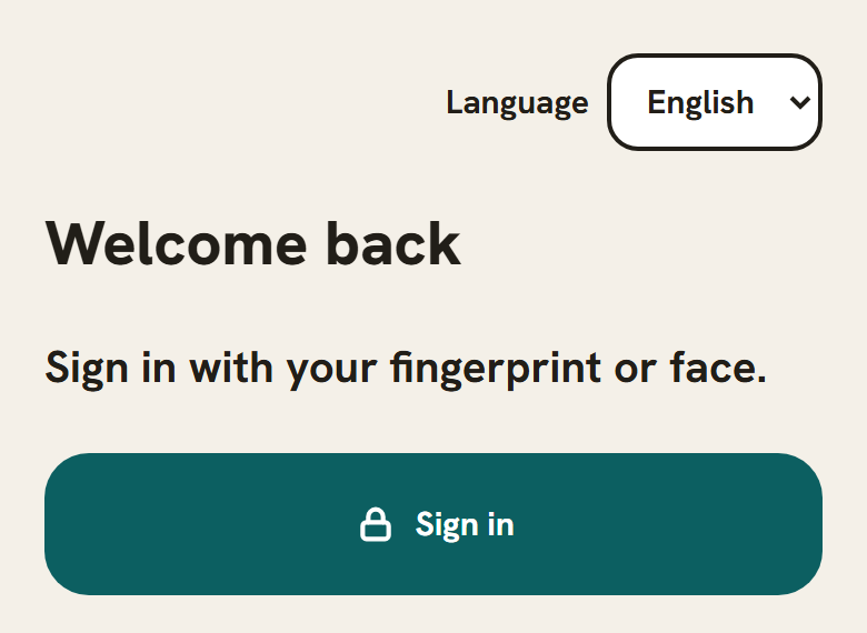 The Amma sign-in screen with a large Sign in button and a language choice